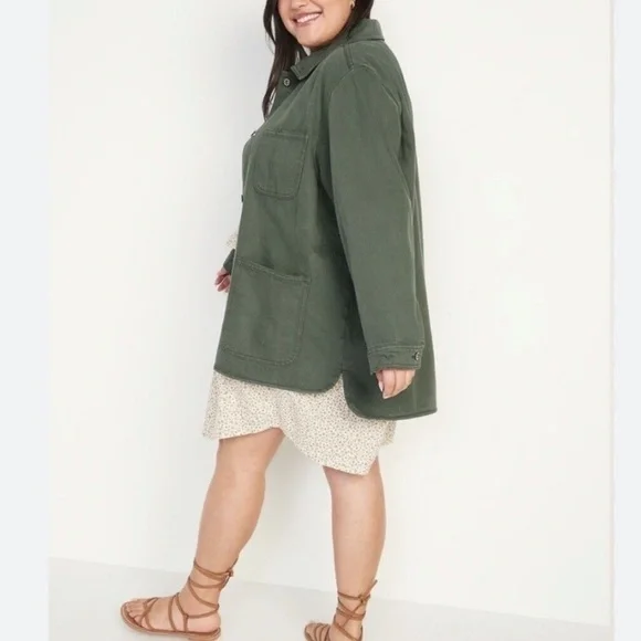 Old Navy Shacket Barn Chore Coat Jacket Workwear Denim 2X Button Front - Picture 8 of 8